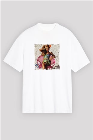 Beyonce Baskılı Oversize Beyaz Tişört