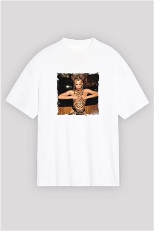 Beyonce Baskılı Oversize Beyaz Tişört