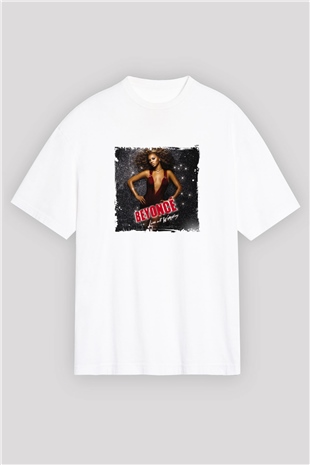 Beyonce Baskılı Oversize Beyaz Tişört