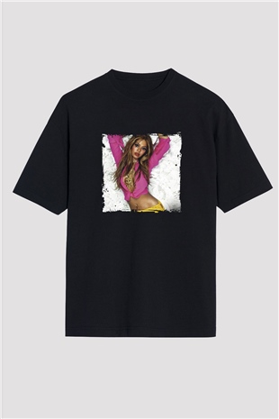 Beyonce Baskılı Unisex Oversize Siyah Tişört