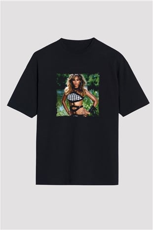 Beyonce Baskılı Unisex Oversize Siyah Tişört