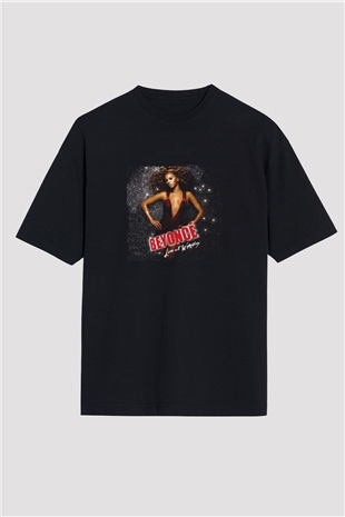 Beyonce Baskılı Unisex Oversize Siyah Tişört