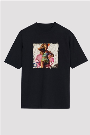Beyonce Baskılı Unisex Oversize Siyah Tişört