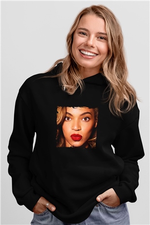 Beyonce Baskılı Unisex Siyah Hoodie