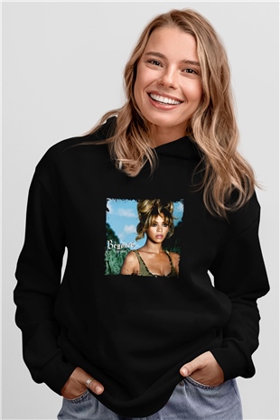 Beyonce Baskılı Unisex Siyah Hoodie