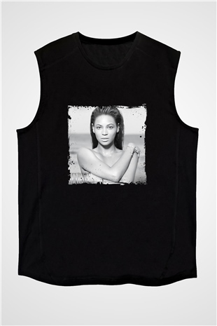 Beyonce Baskılı Unisex Siyah Kolsuz Tişört