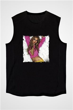 Beyonce Baskılı Unisex Siyah Kolsuz Tişört