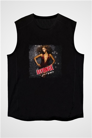 Beyonce Baskılı Unisex Siyah Kolsuz Tişört