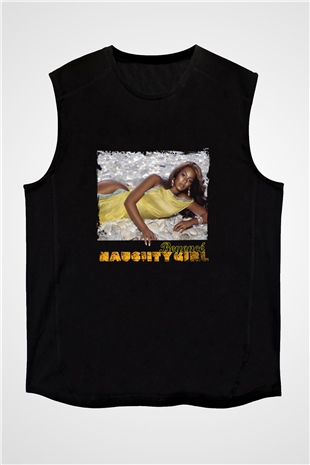 Beyonce Baskılı Unisex Siyah Kolsuz Tişört