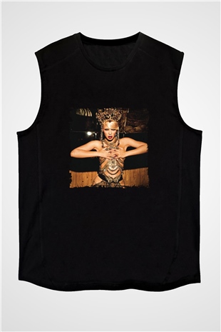 Beyonce Baskılı Unisex Siyah Kolsuz Tişört