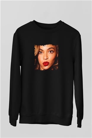 Beyonce Baskılı Unisex Siyah Sweatshirt