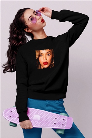 Beyonce Baskılı Unisex Siyah Sweatshirt