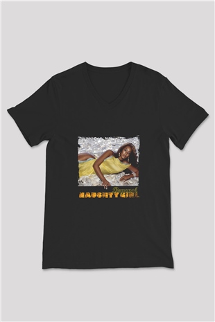 Beyonce Baskılı Unisex Siyah V Yaka Tişört