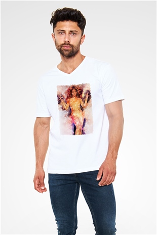 Beyonce Beyaz Unisex V Yaka Tişört