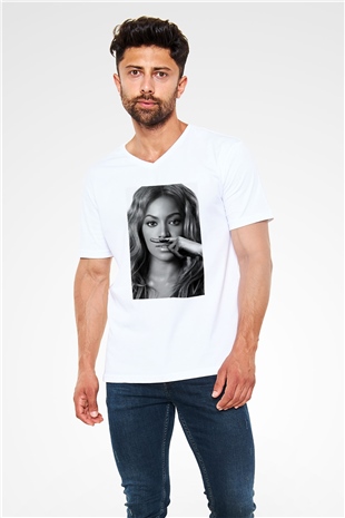 Beyonce Beyaz Unisex V Yaka Tişört T-Shirt