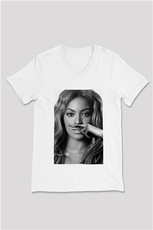 Beyonce Beyaz Unisex V Yaka Tişört T-Shirt