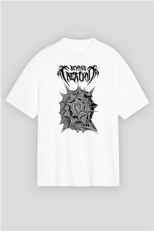 Beyond Creation Baskılı Beyaz Unisex Oversize Tişört - Tshirt
