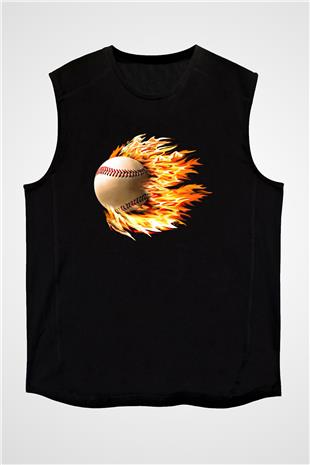 Beyzbol - Baseball Baskılı Unisex Siyah Kolsuz Tişört