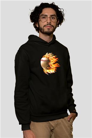 Beyzbol - Baseball Baskılı Unisex Siyah Hoodie