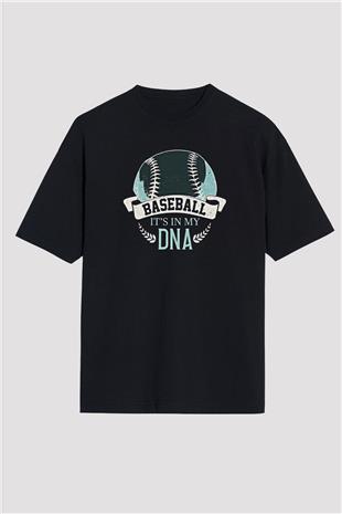 Beyzbol - Baseball Baskılı Unisex Siyah Oversize Tişört