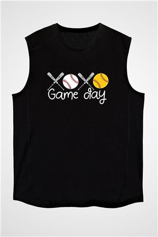 Beyzbol - Baseball Baskılı Unisex Siyah Kolsuz Tişört