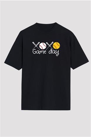 Beyzbol - Baseball Baskılı Unisex Siyah Oversize Tişört