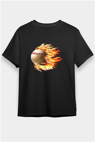 Beyzbol - Baseball Baskılı Unisex Siyah Tişört - Tshirt