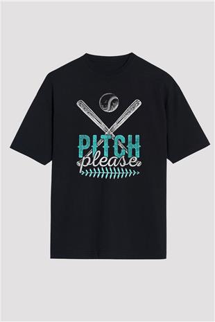 Beyzbol - Baseball Baskılı Unisex Siyah Oversize Tişört