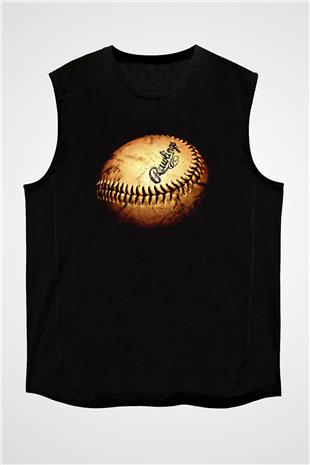 Beyzbol - Baseball Baskılı Unisex Siyah Kolsuz Tişört