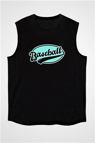 Beyzbol - Baseball Baskılı Unisex Siyah Kolsuz Tişört