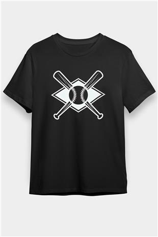 Beyzbol - Baseball Baskılı Unisex Siyah Tişört - Tshirt