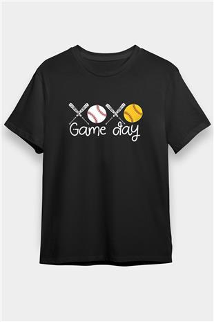 Beyzbol - Baseball Baskılı Unisex Siyah Tişört - Tshirt