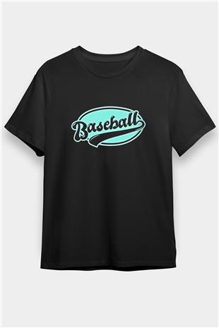 Beyzbol - Baseball Baskılı Unisex Siyah Tişört - Tshirt