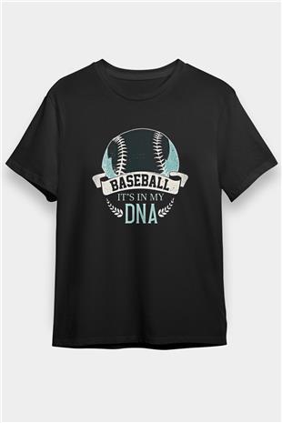 Beyzbol - Baseball Baskılı Unisex Siyah Tişört - Tshirt