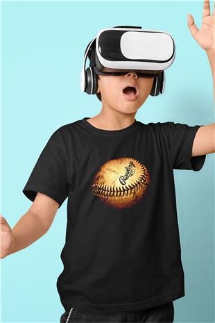 Beyzbol - Baseball Baskılı Unisex Siyah Çocuk Tİşörtü - Tshirt