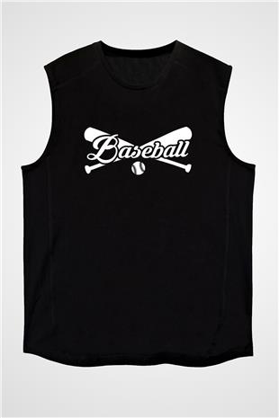 Beyzbol - Baseball Baskılı Unisex Siyah Kolsuz Tişört