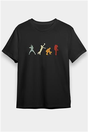 Beyzbol - Baseball Baskılı Unisex Siyah Tişört - Tshirt