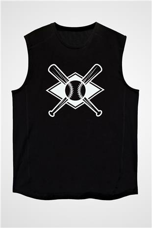 Beyzbol - Baseball Baskılı Unisex Siyah Kolsuz Tişört