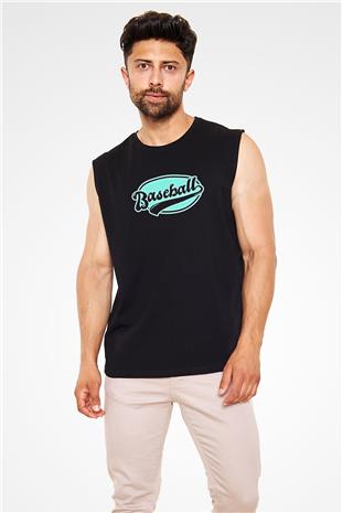 Beyzbol - Baseball Baskılı Unisex Siyah Kolsuz Tişört