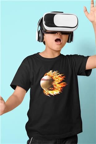 Beyzbol - Baseball Baskılı Unisex Siyah Çocuk Tİşörtü - Tshirt