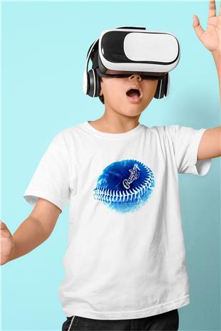 Beyzbol Baskılı Unisex Beyaz Çocuk Tişört - Tshirt
