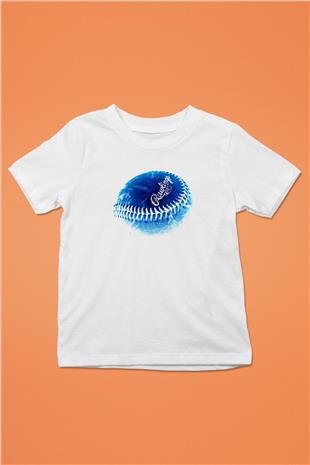 Beyzbol Baskılı Unisex Beyaz Çocuk Tişört - Tshirt