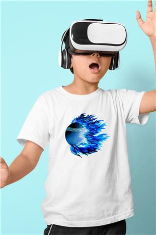 Beyzbol Baskılı Unisex Beyaz Çocuk Tişört - Tshirt