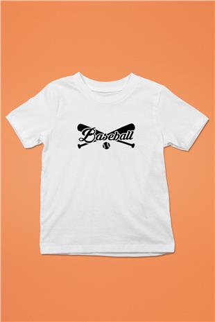 Beyzbol Baskılı Unisex Beyaz Çocuk Tişört - Tshirt