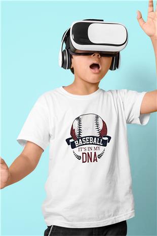 Beyzbol Baskılı Unisex Beyaz Çocuk Tişört - Tshirt