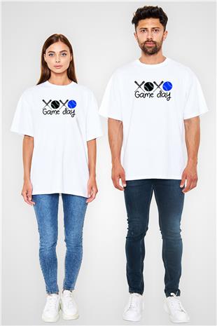 Beyzbol Baskılı Unisex Beyaz Oversize Tişört - Tshirt