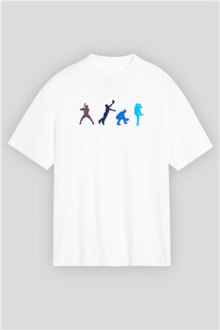 Beyzbol Baskılı Unisex Beyaz Oversize Tişört - Tshirt