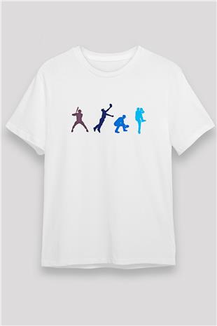 Beyzbol Baskılı Unisex Beyaz Tişört - Tshirt