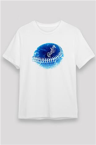 Beyzbol Baskılı Unisex Beyaz Tişört - Tshirt