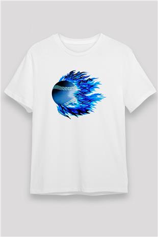 Beyzbol Baskılı Unisex Beyaz Tişört - Tshirt